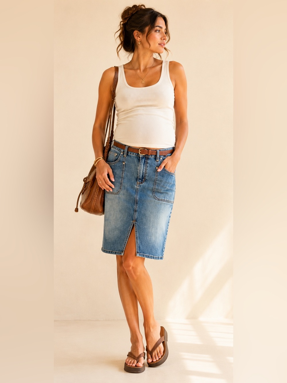 Y2K Denim Pencil Mini Skirt Front Slit Archive Style Thyme Jeans sz M